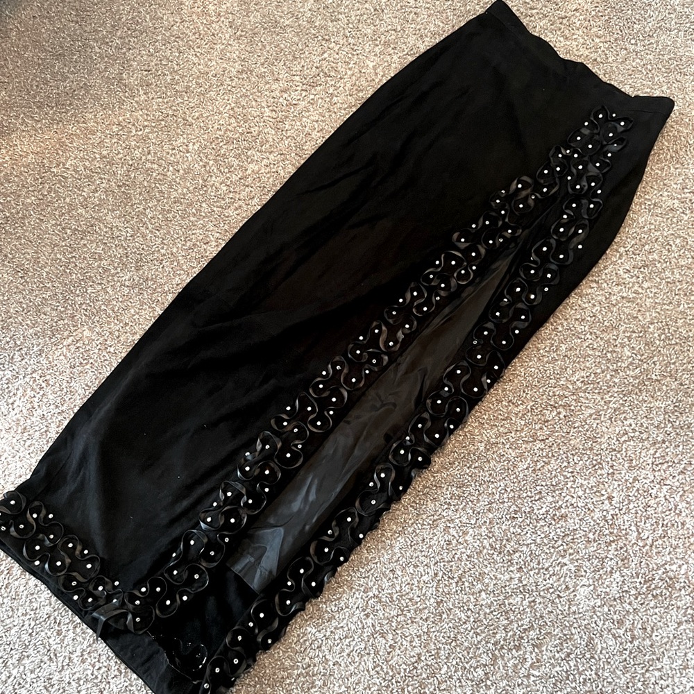 Vintage 80’s Rocco D’Amelio Suede Leather High Slit 3D High Rise Maxi Skirt